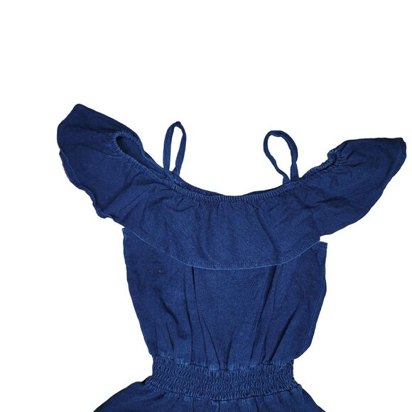 Guess Girls' Off the Shoulder Ruffle shorts Romper blue sparkle diamond accent - Picture 5 of 5